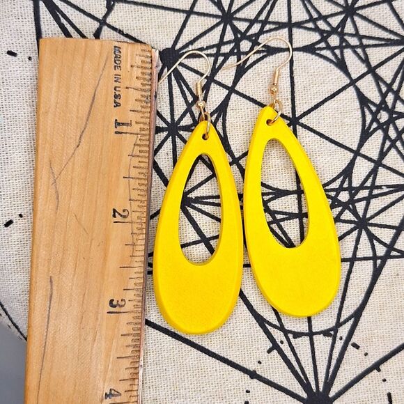 Bright yellow earrings hollow tear drop shape happy jewelry statement piec… - Picture 2 of 4